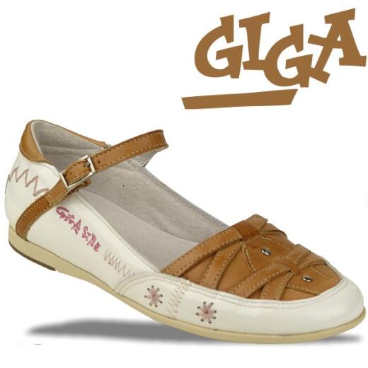GiGa Shoes Leder Lack Ballerina, weiß-braun, Gr. 31